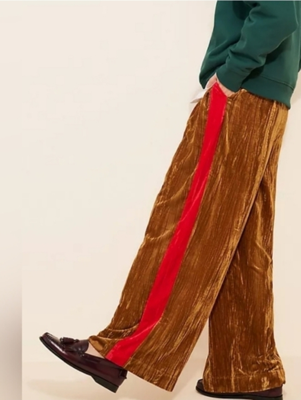 Farm Rio Velvet Wide-Leg Track Pants w Red Side Stripe Size Medium Dress Pants